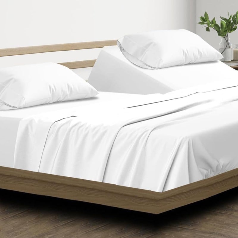 SKY BEDDINGS Split Top King Sheet Set - 100% Cotton, 600 Thread Count Flex Head King Sheets for Sleep Number Bed - 16" Deep Pocket cooling Sheets for Flex Top King Adjustable Bed - Split King/34" Down - White - Image 1